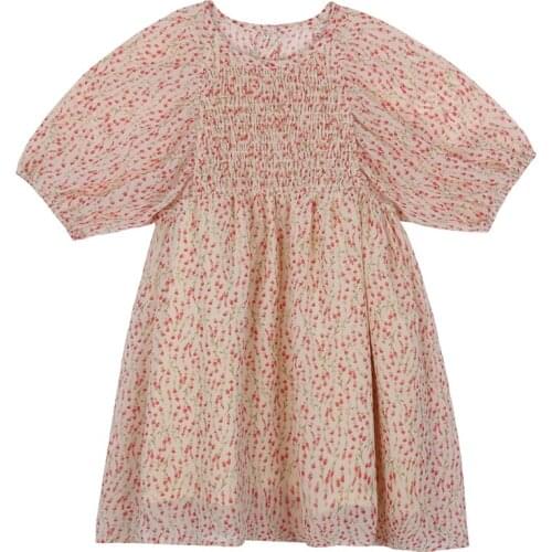 Summer Girls Dress Baby Round Neck Chiffon Puff Sleeve Floral Dress Children Sweet Style Princess Casual Party Dresses For 3-7 Y