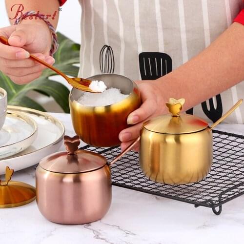Europe STAINLESS STEEL Seasoning Jar Creative Butterfly Lid Convenient For Filling Spice Salt Sugar Cheese With Lid and Spoon
