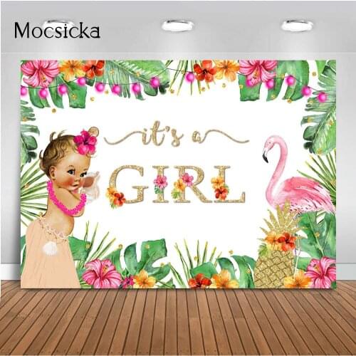 Flamingo Backdrop for Girl Baby Shower Background for Summer Holiday Party Decoration Supplies Little Baby Its a Girl Decor
