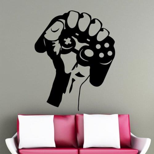 Gamer Wall Vinyl Decal Gamepad Joystick In Hand Play Room Custom Sticker Gaming Video Game Poster Teen Children Kids Mural Z293