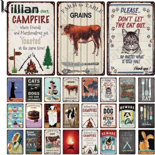 Cow Food Art Picture Metal Plate Wall Hanging Decoration Cake Animal Metal Poster Restaurant Kitchen Decoration Metal Plaque