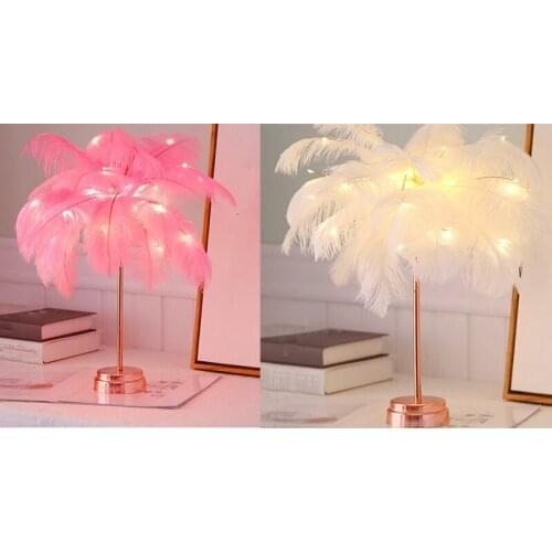 Creative Feather Table Lamp Tree Night Lights LED Night Lamp for Home Bedside Girl Room Wedding Decoration