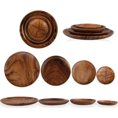 Natural retro Acacia wood round plate tea tray wooden plate 15-30cm