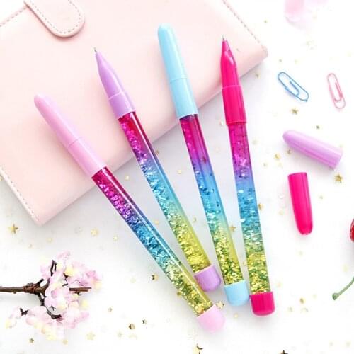 Cute 0.7mm Rainbow Color Fairy Stick Drift Sand Glitter Crystal Ball Point Pen