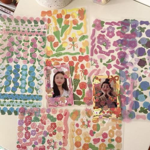 MINKYS New Arrival 2pcs/lot Kawaii Glittery Sakura Flower Laser Ribbon Scrapbooking Sticker Decorative Stickers Stationery