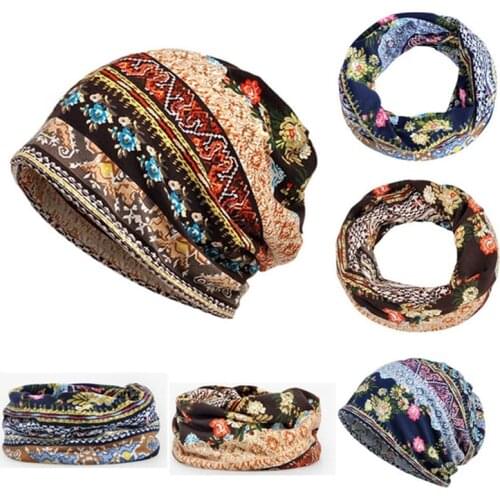 Fashion Women Autumn Winter Hat Print Scarf Cap Warm Beanie Bonnet Hat Retro Hat Hip Pop Caps For Women Men