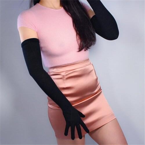 Fashion Long Wool Gloves 55cm Knitting Five Fingers High Elasticity Wool Women Warm Black S00235-6