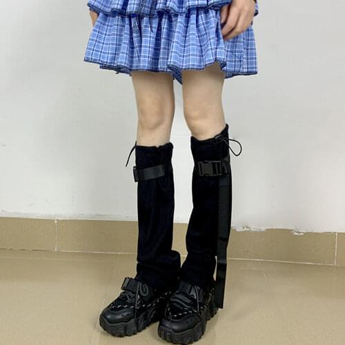 Jk Girl Drawstring Adjustable Plastic Buckle Strap Ninja Cool Calf-length Sock Solid Black Women Cargo Fashion Leg Warmer 2021