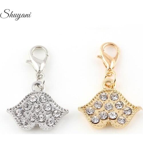 New Promotion Mix Color Rhinestone Sexy Lips Dangle Charm Fit Handmade Making Jewelry Women