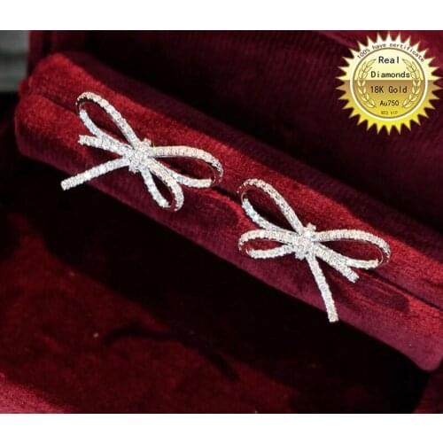 100% Au750 18k white gold Natural diamond all use 1ct earring Jewellery D-006