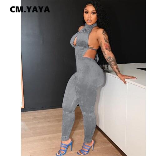 CM.YAYA Women Cut Out Backless Croset High Waist Jumpsuit for Sexy Club Night Party Romper One Piece Overall Summer Outfits