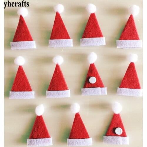100PCS/LOT,Mini santa hat fabric stickers Christmas Xmas ornament Kids room decoration Wall fridge stickers Toys WholesaleOUTLET