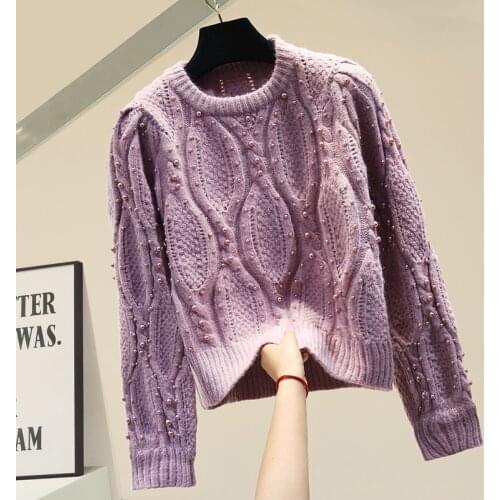 Heavy Industry Beaded Pullover Womens Sweater 2020 New Autumn Winter Clothes Loose Outer Knitted Coat Female Sweaters Femininos