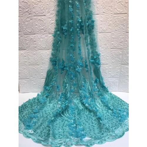 Unique African net lace French tulle embroidery lace fabric YG-564 with 3D flowers and beads