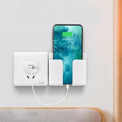 Universal Wall-Mounted Smartphone Charging Holder Wall Bracket Shelf Cell Phone Storage Box Support for iPhone Huawei Samsung