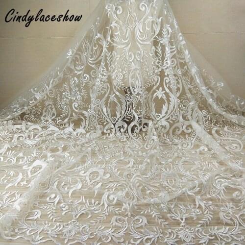 1Yard Vintage Embroidered Wedding Dress Lace Fabric Bridal Gown Lace Trims For Clothing Sewing Net French Lace Fabrics DIY Craft