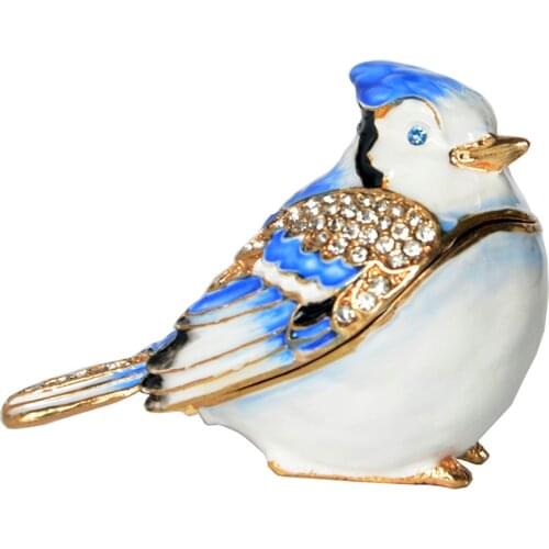 Vintage decoration blue jay bird jewelry trinket box for ring metal tabletop birthday gift bird collectibles