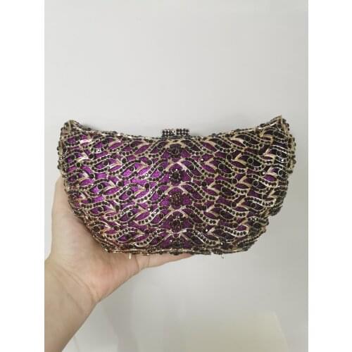 XIYUAN Lady Blue/Purple Crystal Rhinestones Bag Women Evening Purse Metal Minaudiere Handbag Wedding Clutch Bridal Party Handbag
