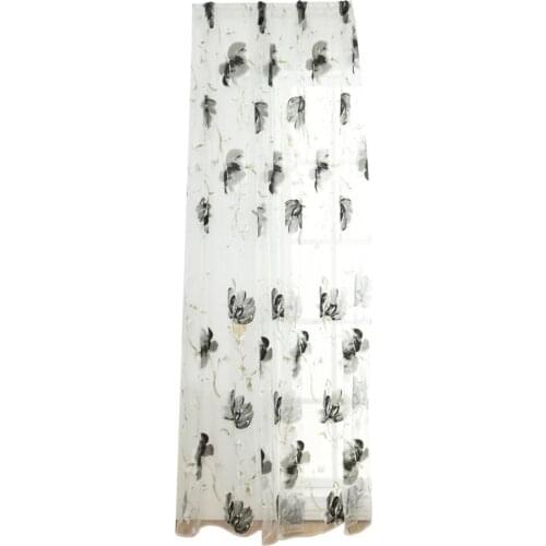Curtain Flower Print Through Rod Polyester Thansparent Window Drape for Balcony