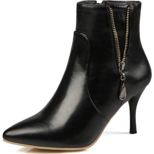 Sexy Ankle Boots Women Pumps Shoes for Autumn Pointed Toe 8cm Thin High Heels Womens Boots with Zipper botas de mujer WSH4137