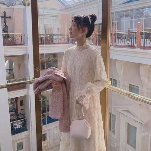 Woman Dresses Autumn Retro Lace Long-Sleeved Dress for Women Autumn New Vestido De Mujer Femme Robe
