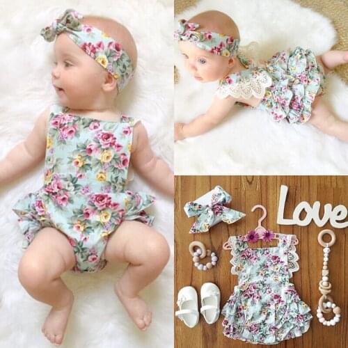 Newborn Body Baby Bodysuit Girl Lace Floral Bodysuit Soft Cotton Tutu Jumpsuit Headband Lovely Sunsuit 0-24Months боди