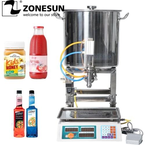 ZONESUN Semi Automatic Paste Filling Machines Pneumatic Can Honey Cooking Oil Beverage Small Bottle Weighing Filling Machine