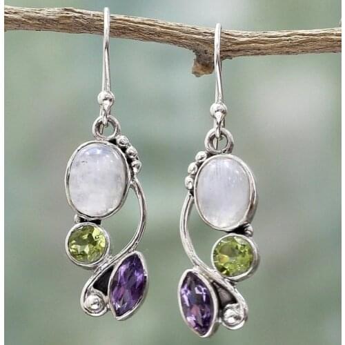 100% Brand New Multi Colored Zircon Earrings Ear Jewelry Natural Moonstone Earrings Jewelry Pendent Gift Dropshipping