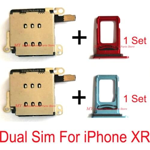 2 Sets Dual Sim Card Reader Socket Slot Flex Cable + Daul Sim Card Tray Holder For iPhone XR iPhonexr Replacement Spare Parts