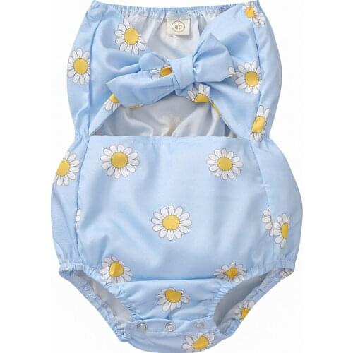 2021 Summer Baby Girls Casual Romper Cartoon Daisy Print Sleeveless Bow Loose Tube Top Jumpsuit Daily Life Hot Sale