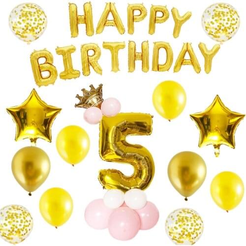 32Pcs/Set Gold Happy Birthday Letter Number Balloons Banner Confetti Latex Balloons Baby Birthday Party Decorations Supplies