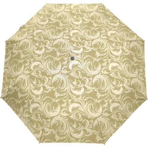 3D Flower Print Yellow Umbrella Anti UV Protection Sun Umbrella 100% Polyester Waterproof 3 Folding Automatic Umbrella Parasol