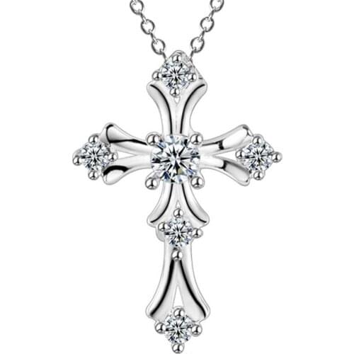 925 Silver Crystal Cross Pendant Necklace 18 inch Chains Necklace for Women Fashion Jewelry Bijoux Gifts Drop Shipping