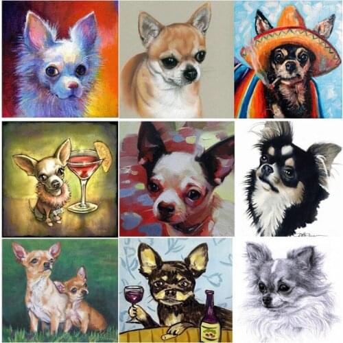 Full drill 5D DIY diamond embroidery chihuahua face square diamond painting Cross Stitch cute dog Rhinestone mosaic decor C578