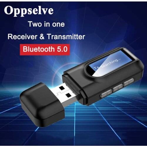 2in1 Bluetooth USB 5.0 Receiver Transmitter LCD Display 3.5MM AUX RCA Stereo Wireless Adapter Dongle For PC TV Car Headphones