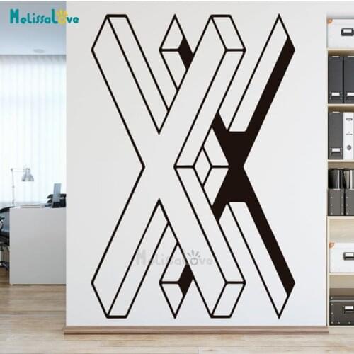 Big Initial X Decal Geometric Optical Illusion Modern Style Office Study Room Home Decor Removable Vinyl Wall Sticker BD483