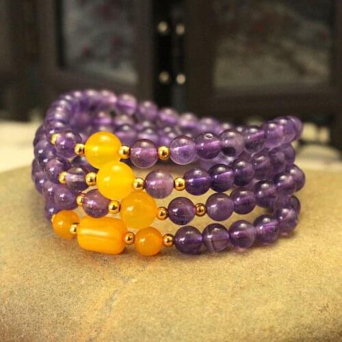 JoursNeige Natural Purple Crystal Bracelets Round Beads with Yellow Crystal Beads Bracelet Lucky Women Girl DIY Design Jewelry