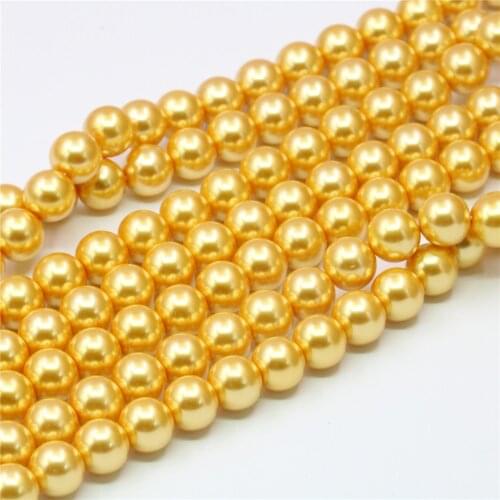 High Quality Yellow Artificial Shell Pearl Round Shape Loose Beads 4/6/8/10/12/14mm Diy Semi-finished Jewelry Making 15inch Y827
