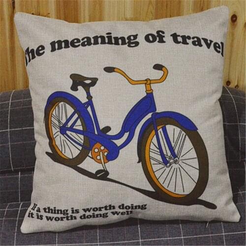 2pc Bicycle Printing Cushion Cover Linen Cushion cover Vintage Style Car cushion case Soft Pillow Case