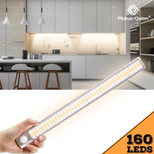 80/120/160 LEDs PIR Motion Sensor LED Under Cabinet Light Dimming Adjust Sensing Time Night Lamp for Kitchen Wardrobe Stairs