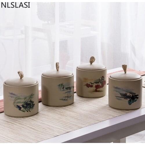 Chinese stoneware applique tea jar with lid Sealed moisture-proof Travel portable Storage jar Household tea accessories WSHYUFEI