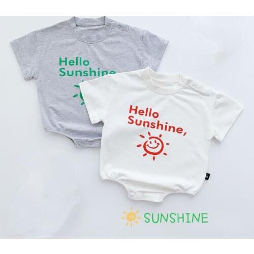 Infant Baby Boy Girls Short Sleeve Summer Clothes Loose Baby Clothing One-Piece Cotton Suits Sunshine Printed Grey Playsuits