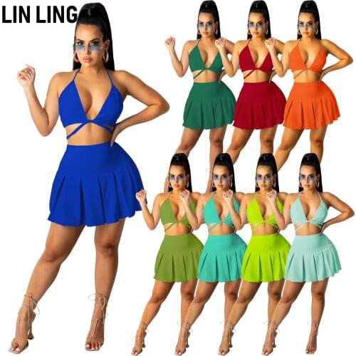 LINLING Womens Set Outfits Acitve Sleeveless Tee Tops and Pleated Skirt Matching Two Piece Set Sport Tracksuit Sweatsuit