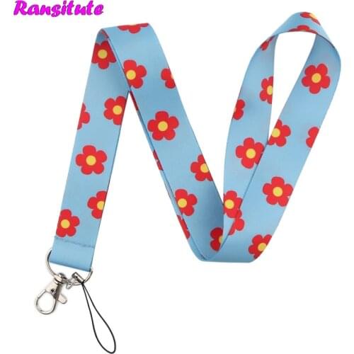 R572 Small Red Flower Lanyard / Mobile Phone Key ID Badge Holder / Neck Strap And Key Ring Ribbon Rope DIY Fashion Jewelry