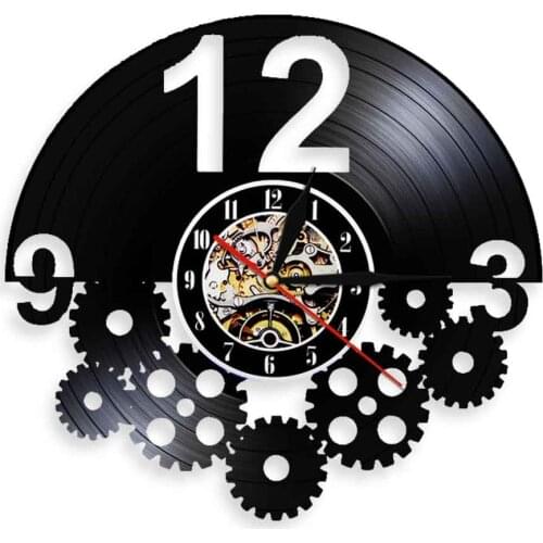 Steampunk Mechanical Gear Cogs Old Factory Vinyl Album Record Clock Engineer Home Decor Wall Watch Retro Album Pop Art Clock