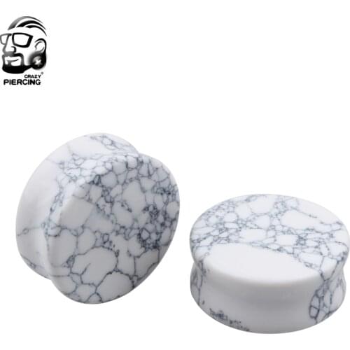 Fashion Body Piercing Jewelry White Howlite Organic Stone Ear Plugs Gauges Ear Expander Stretcher Earring