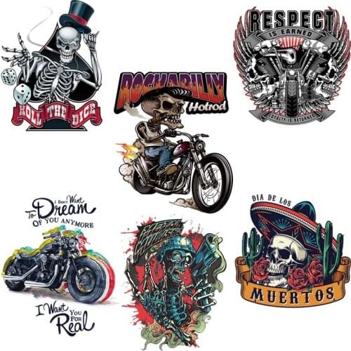 Nicediy Punk Patches Motorcycle Heat Transfers Patch Iron On Transfers For Clothing Horror Movie Jacket Rock Sticker For T-Shirt
