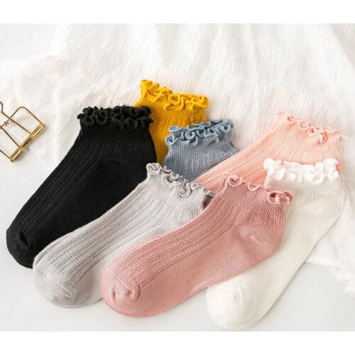 Frilly socks kawaii cute ankle cotton woman calcetines pure color socks 2020 new breathable socks