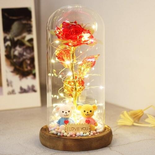 New Romance Eternal Life Rose Flower LED Battery Lamp Glass Cover Beauty and Beast Birthday Valentines Day Gift Decoration