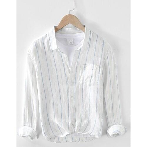 2021 New Suehaiwes brand Italy style pure linen shirts men casual striped white shirt for men camisa chemise tops mens clothing